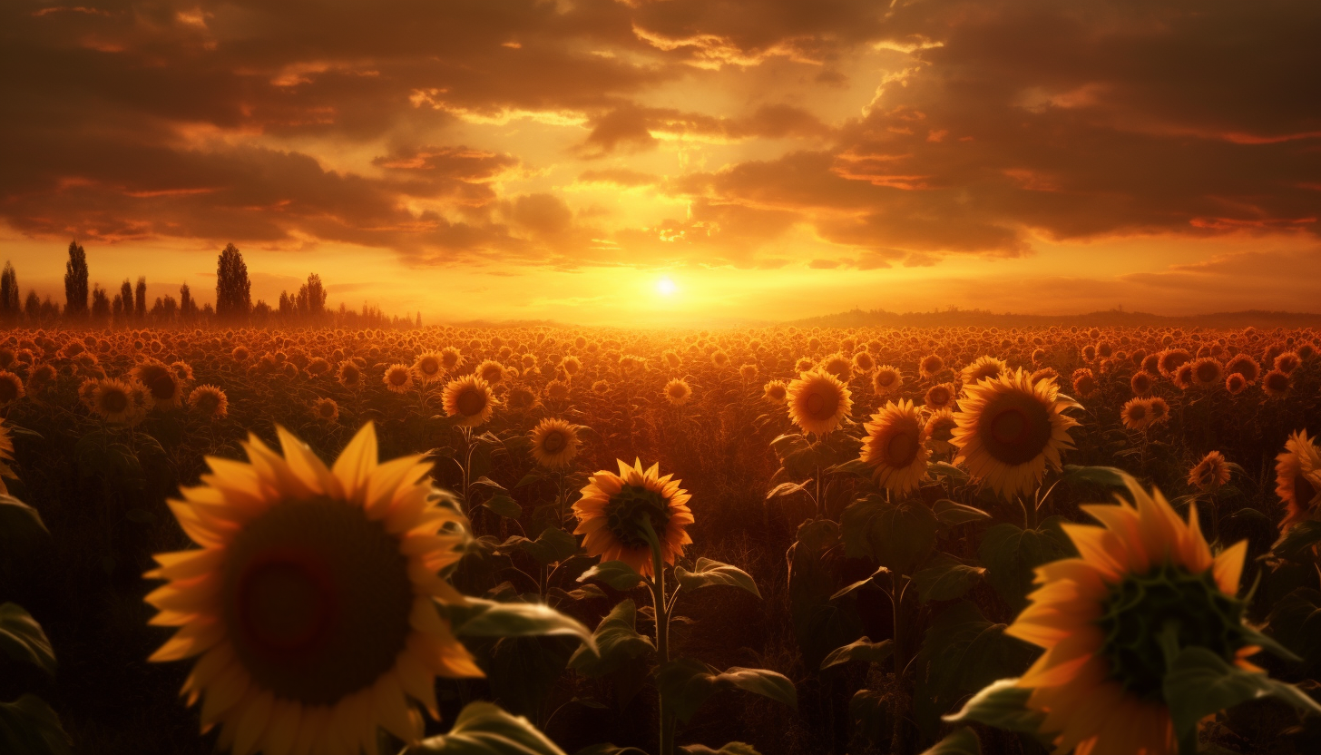 A field of sunflowers turning towards the sun.