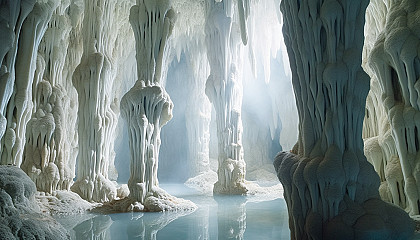 Spectacular stalactite formations in a hidden cave.