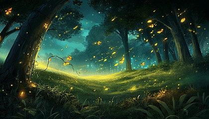 Glowing fireflies lighting up a summer night.