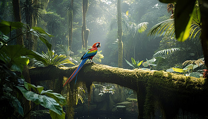 Tropical rainforests teeming with exotic plants, colorful birds, and hidden waterways.