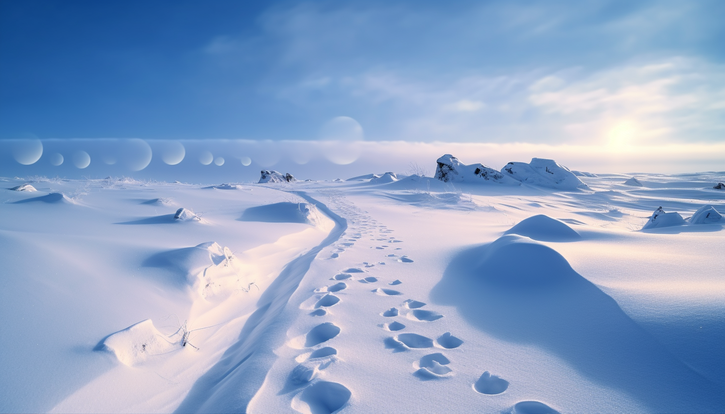 A pristine snowfield, unbroken except for animal tracks.