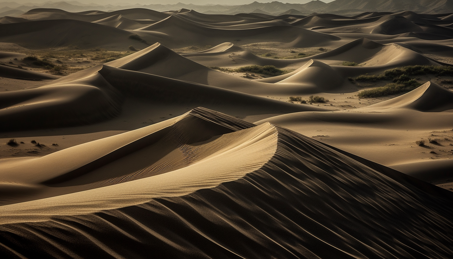 Sand dunes shaped by wind, creating mesmerizing patterns and textures.