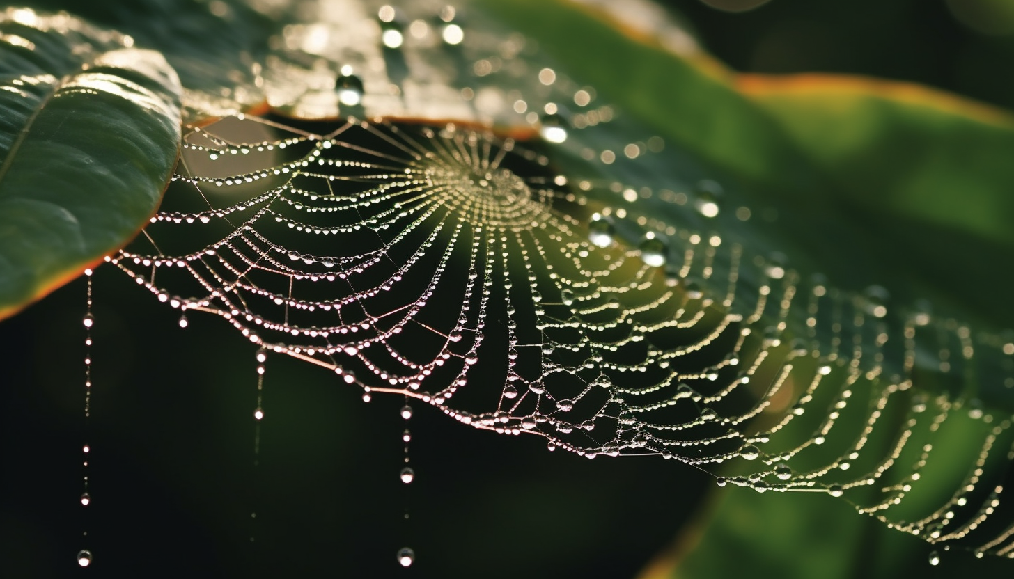 The geometric precision of a spider's web glistening with dew.