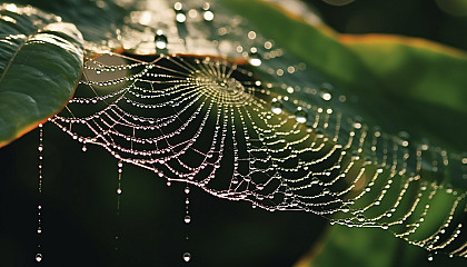 The geometric precision of a spider's web glistening with dew.