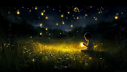 Fireflies illuminating a quiet summer night.