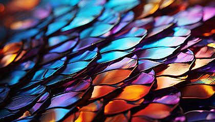 The iridescent scales of a butterfly wing up close.