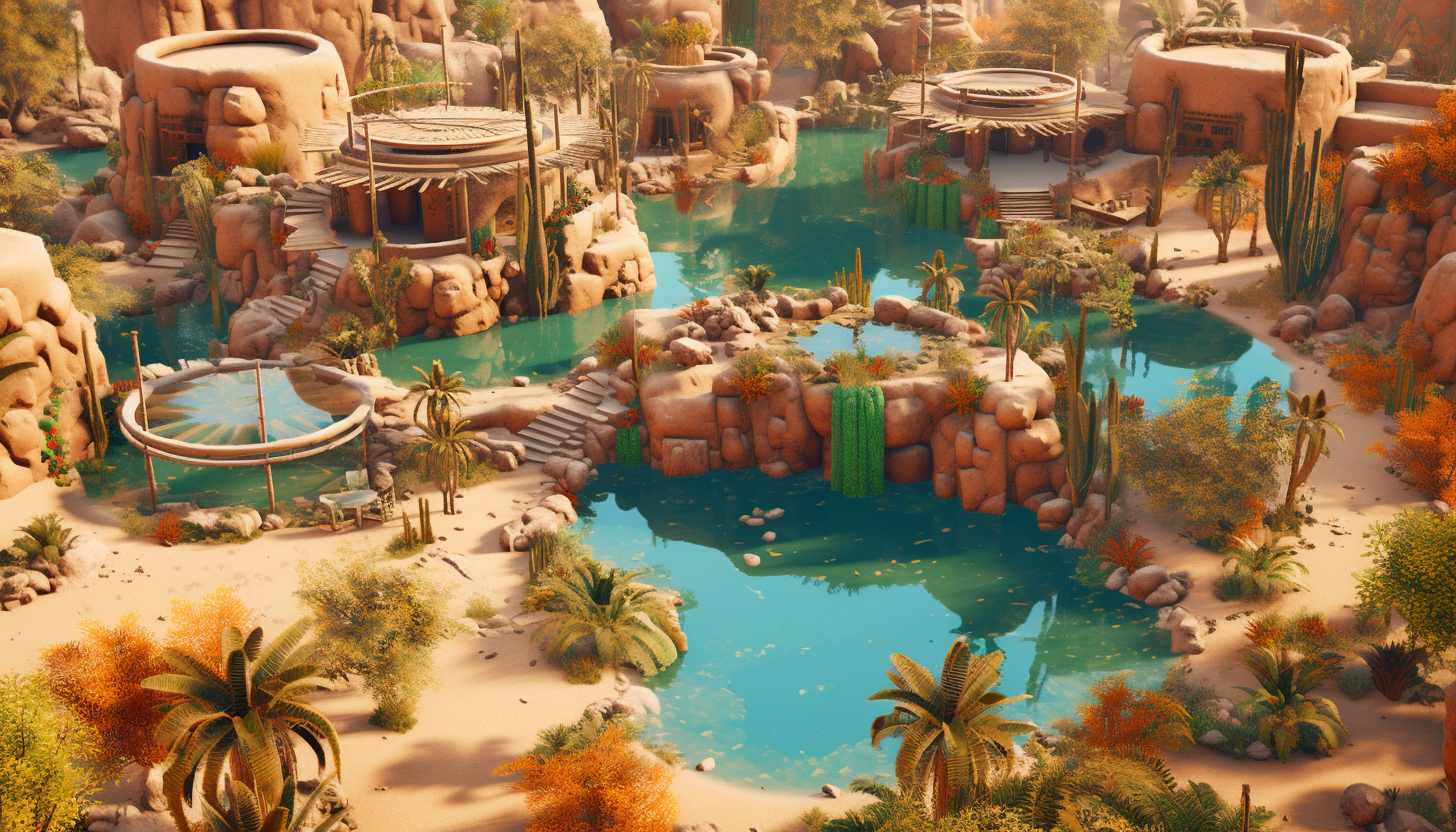 A vibrant oasis in the heart of a sandy desert.