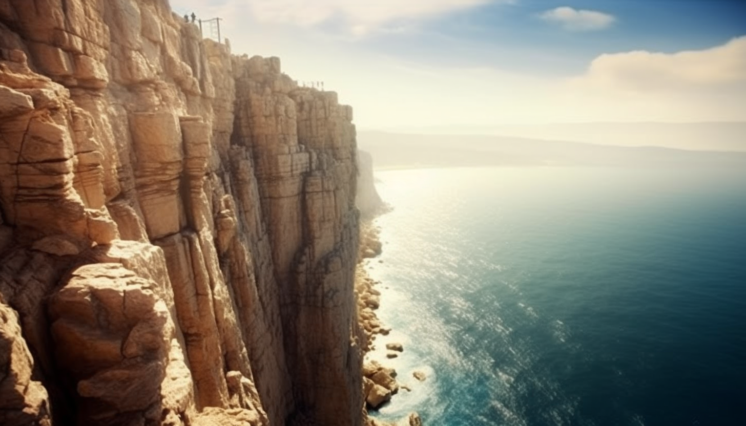 Spectacular view from the edge of a steep cliff over the sea.