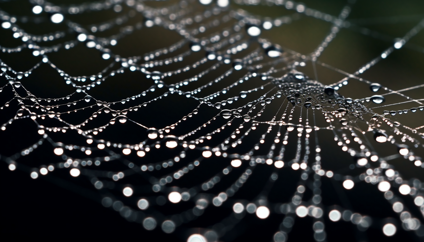 The geometric precision of a spider's web glistening with dew.