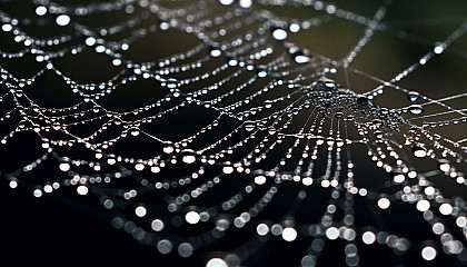The geometric precision of a spider's web glistening with dew.