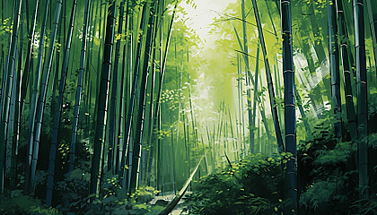 A dense bamboo forest rustling in the wind.