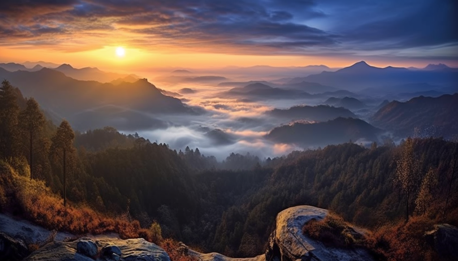 Breathtaking views from a mountaintop at dawn.