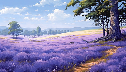 Fields of lavender swaying gently in the breeze.