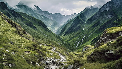 A narrow trail winding up a mountainous terrain.