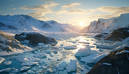 Glaciers glistening in the arctic sunlight.