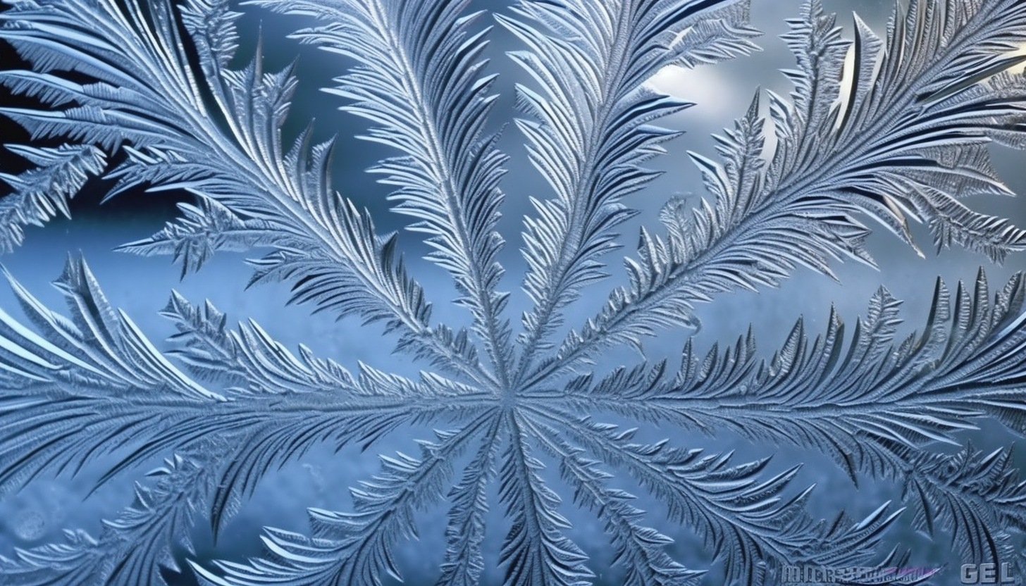 Frost patterns forming intricate designs on a winter window.