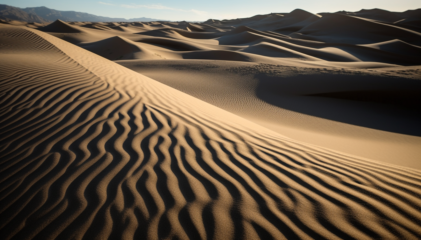 Sand dunes shaped by wind, creating mesmerizing patterns and textures.