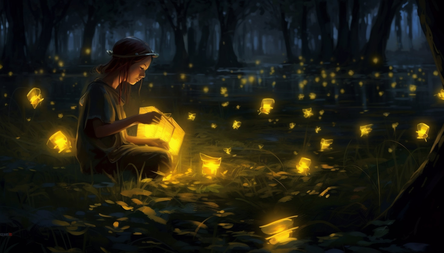 Fireflies illuminating a quiet summer night.