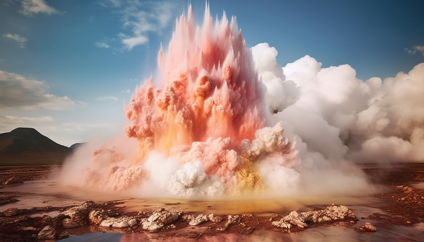 Spectacular display of geyser eruption in a volcanic field.