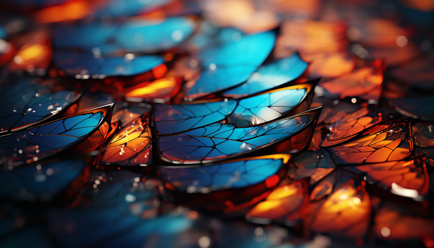 Intricate patterns and vibrant colors of a butterfly's wing under a macro lens.