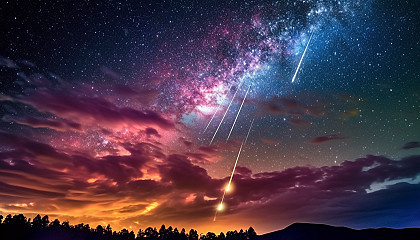 The brilliant display of a meteor shower against a night sky.