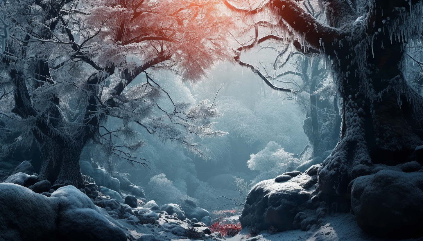 Frost-covered landscapes, with delicate ice crystals adorning branches and leaves.