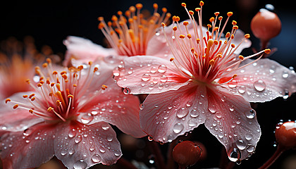 Macro view of a flower's stamen, heavy with pollen grains.