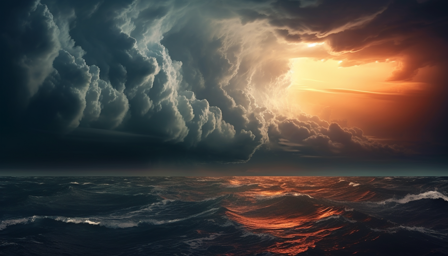 A striking thunderstorm over an open ocean.