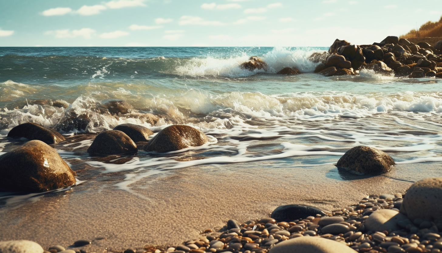 Gentle waves lapping against a pebbly shoreline.