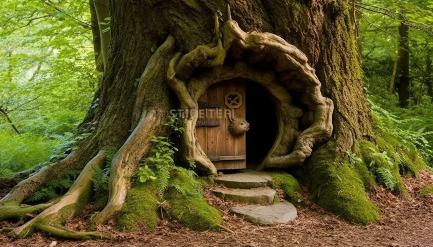 A tree hollow serving as a cozy home for woodland creatures.