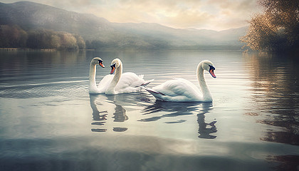 Majestic white swans floating on a serene lake.