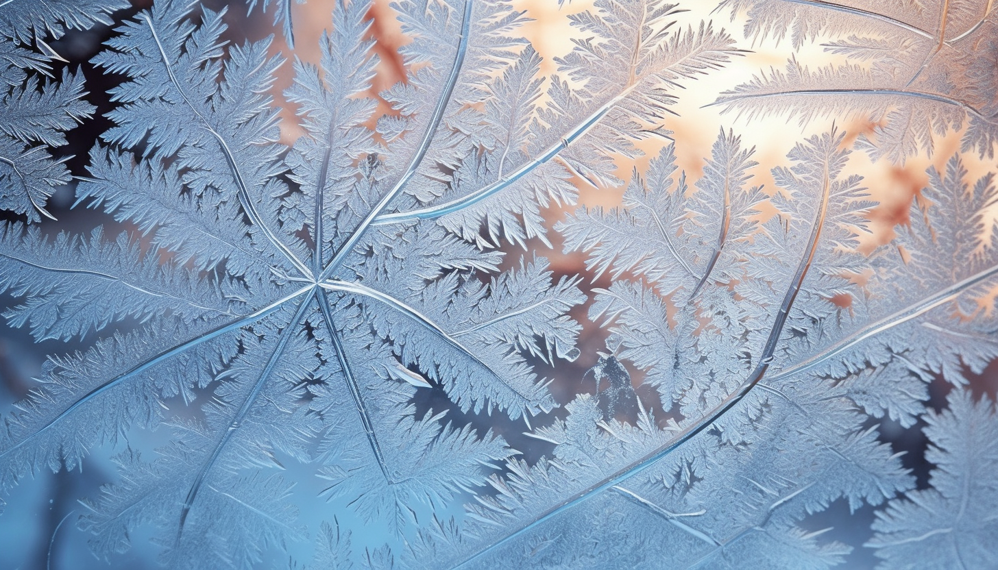 A delicate frost pattern on a windowpane.