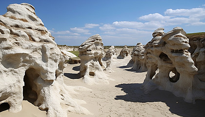 Rock formations shaped by erosion, resembling sculptures crafted by nature.