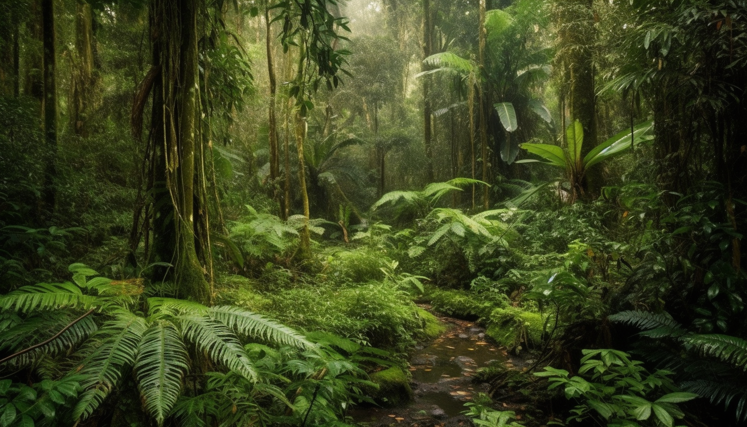 Rainforest scenes featuring dense foliage and unique wildlife.