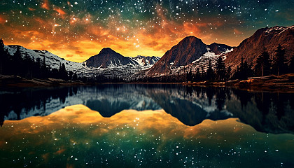 The reflection of the Milky Way on a still mountain lake.