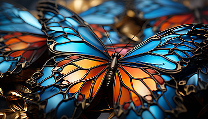 A close-up of butterfly wings revealing intricate patterns and vivid colors.