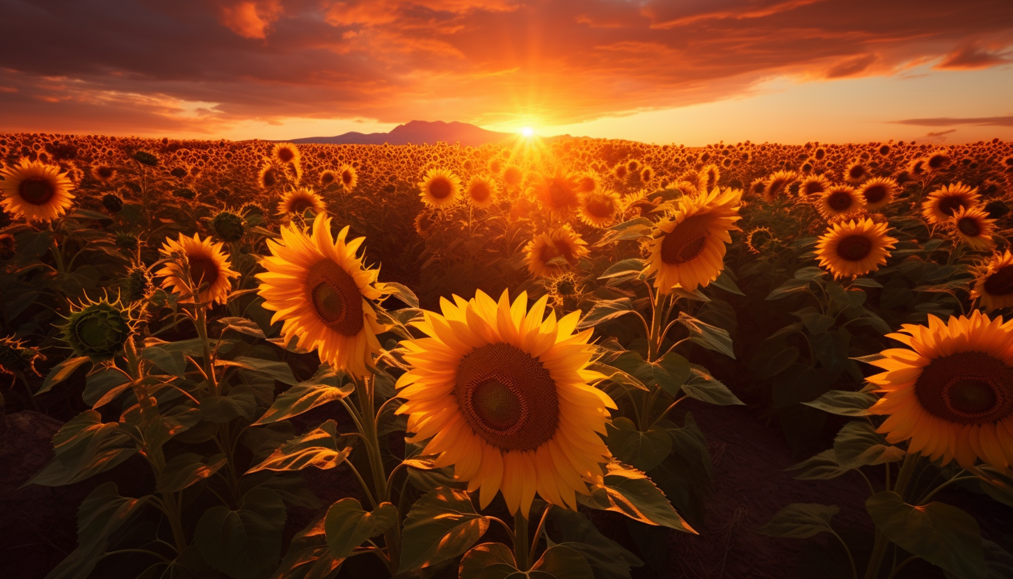 A field of sunflowers turning towards the sun.