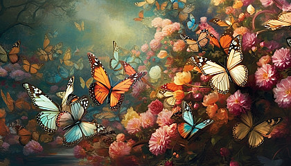 Butterflies gathering on a bush bursting with fragrant, blooming flowers.