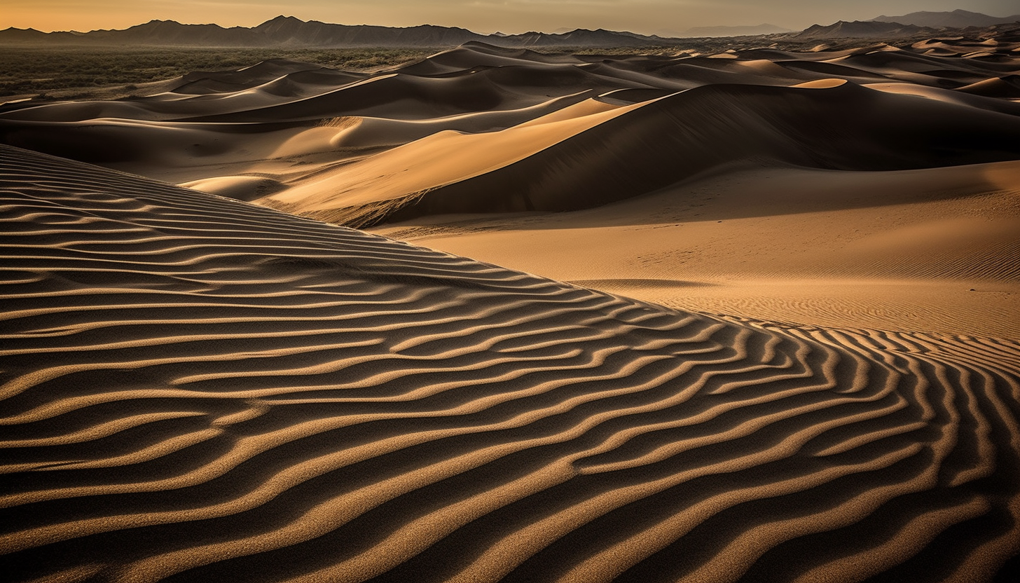 Sand dunes shaped by wind, creating mesmerizing patterns and textures.