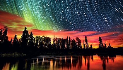 Dancing auroras across a clear night sky.