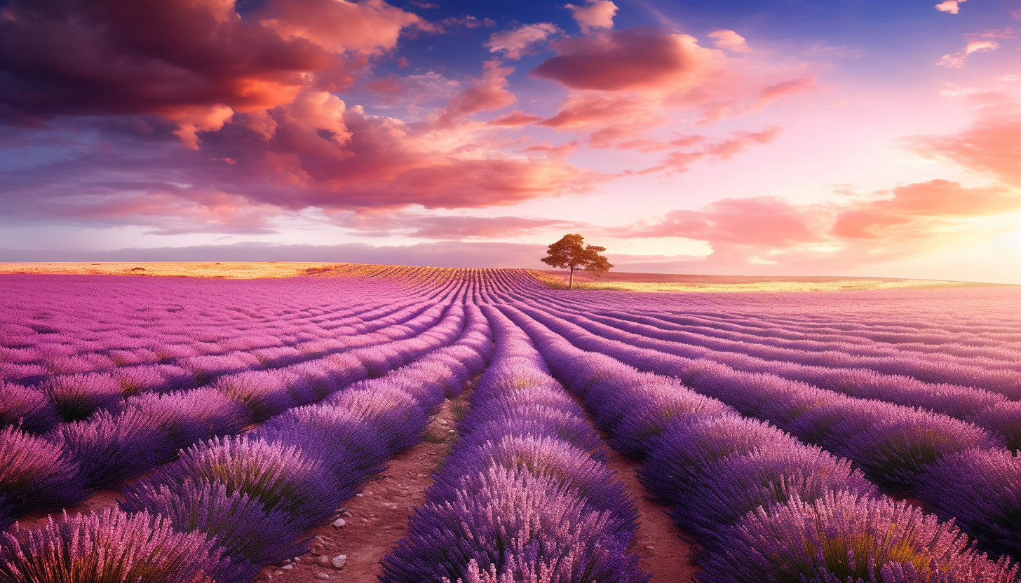 Vibrant fields of lavender stretching out to the horizon.