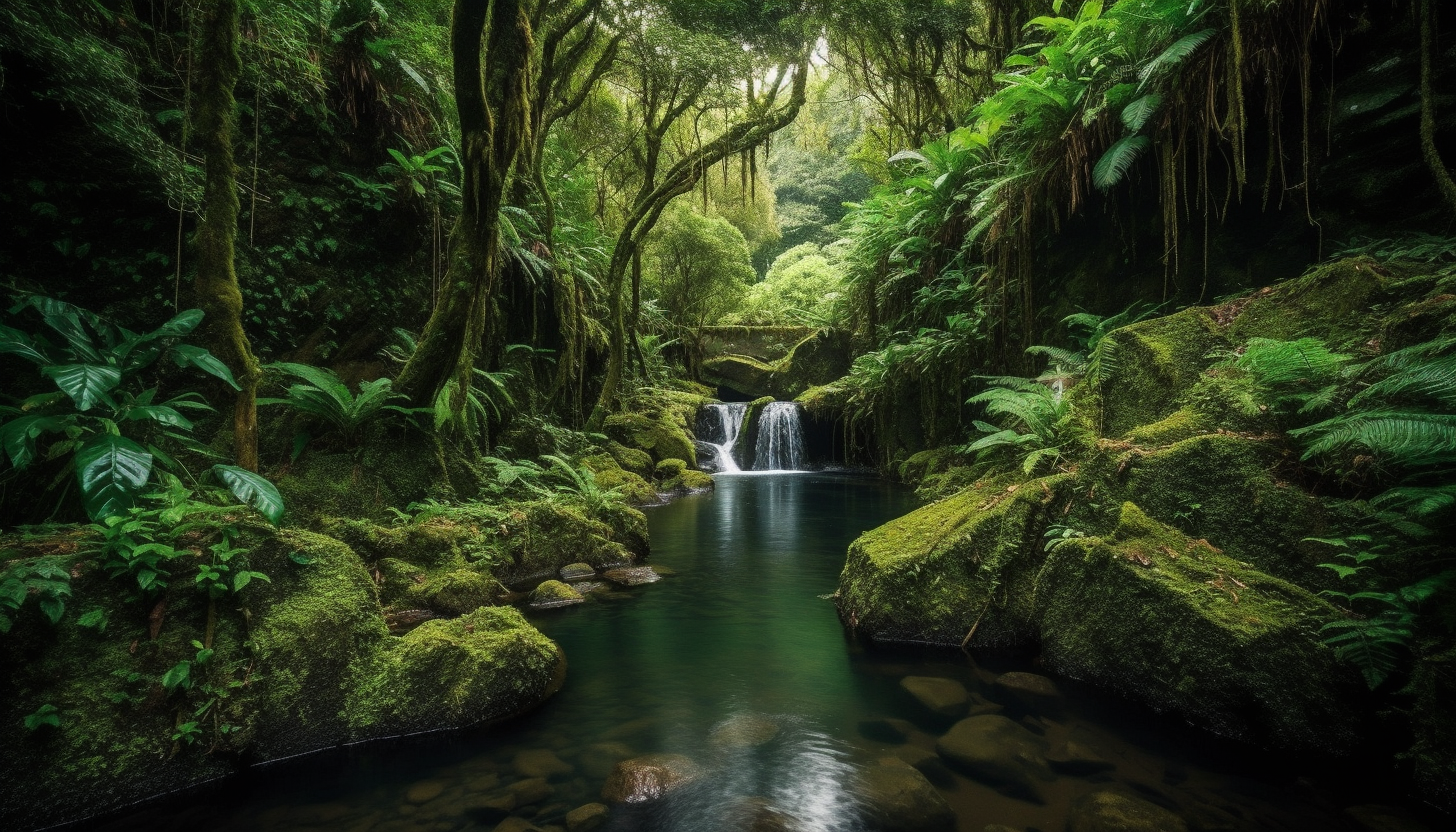 Serene waterfalls cascading through lush greenery.