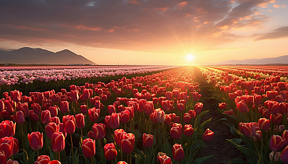 A field of tulips in full bloom during spring.