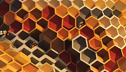 Geometric patterns of a beehive, buzzing with activity.