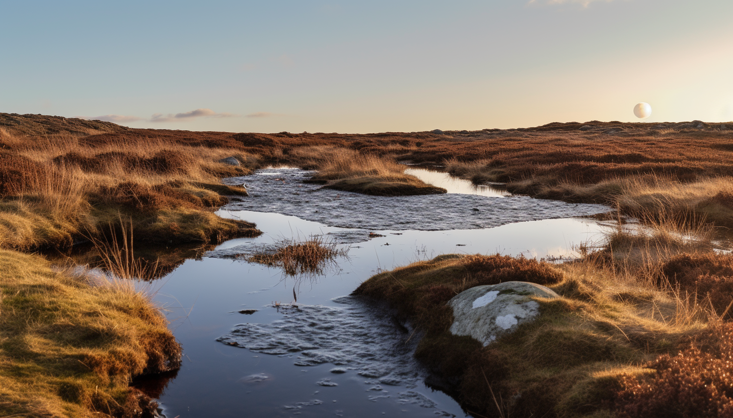 The full moon illuminating a tranquil moorland.