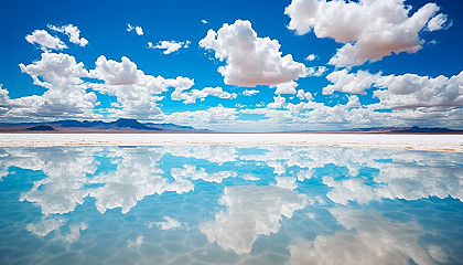 Breathtaking view of an expansive salt flat mirroring the sky.