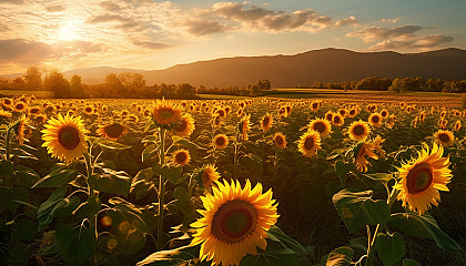 A field of sunflowers turning towards the morning sun.