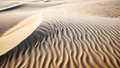 Sand patterns formed by the wind on a deserted beach.