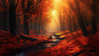 The fiery hues of a forest in autumn.