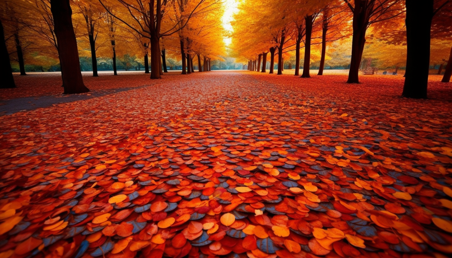 Brilliantly colored leaves carpeting the ground in autumn.